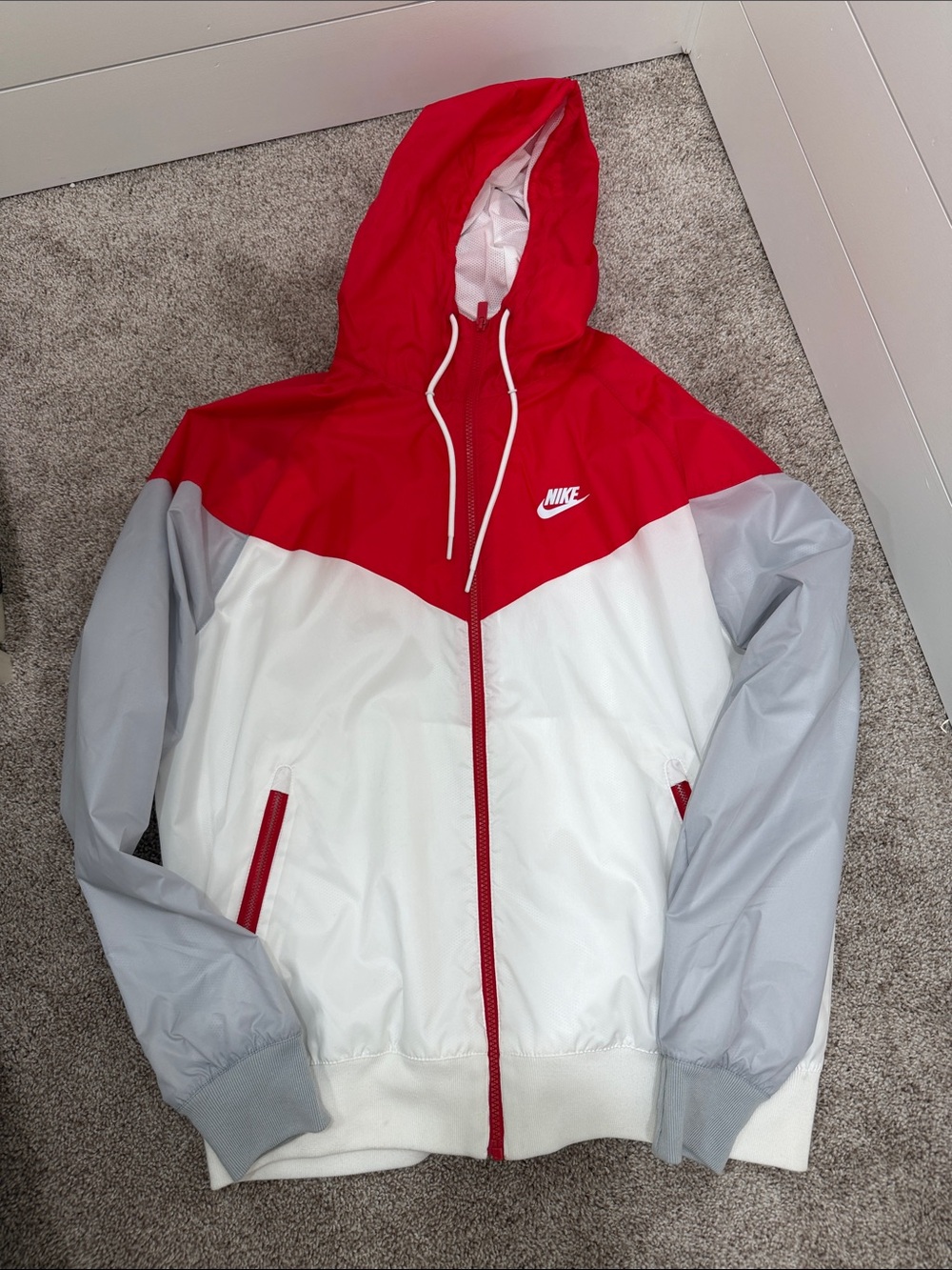 Nike Red White Gray Colorblock Windrunner Jacket